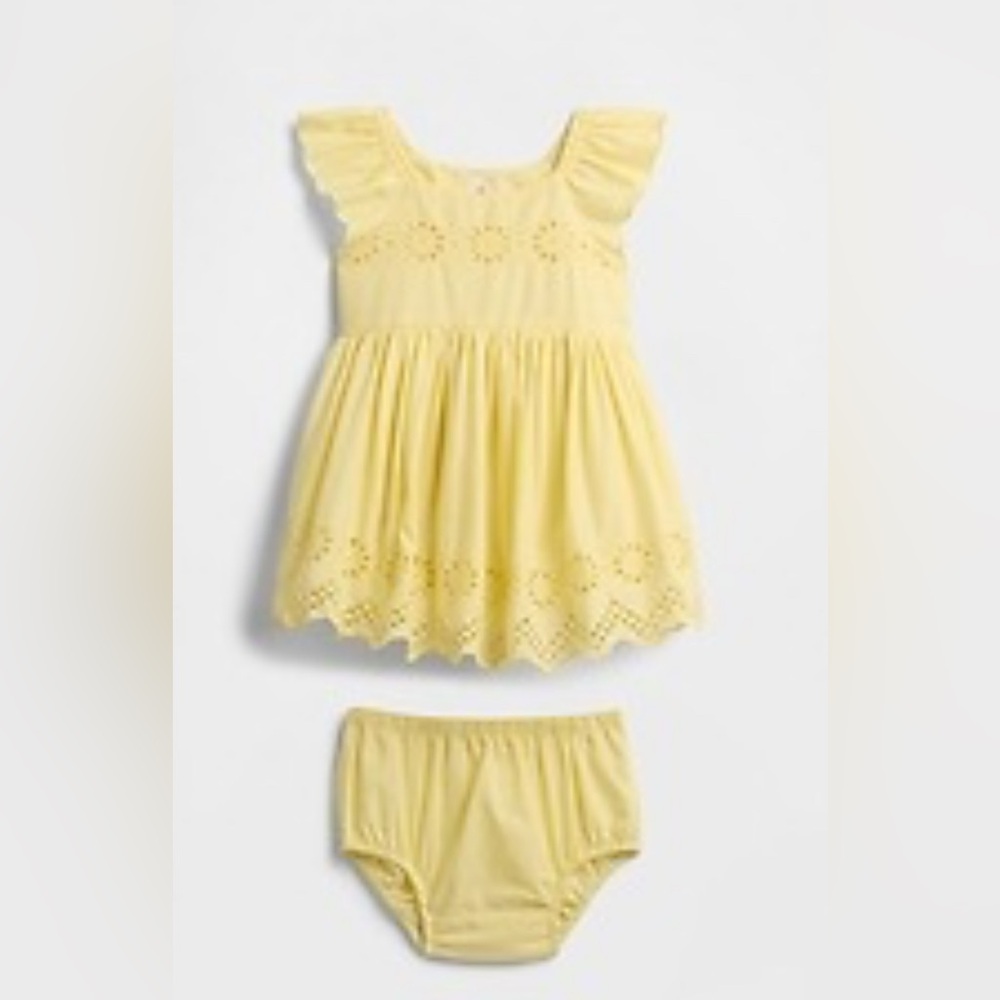 GAP Factory Yellow Eyelet Dress & Bloomers Set | NWT | 0–3M